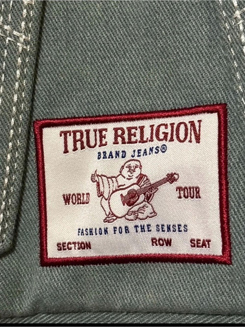 True Religion Horseshoe Stitch Sage Green Denim Satchel/Hobo Bag is NWOT
